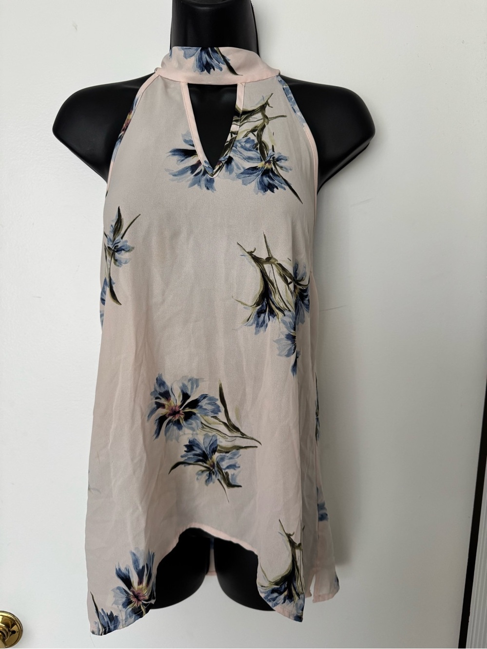 Sienna Sky Blush Pink Halter Camisole with Blue Floral Print